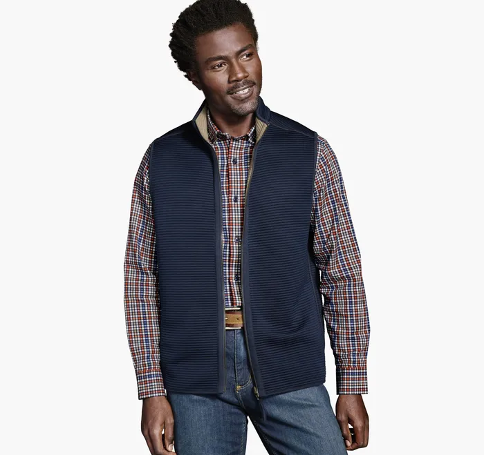 Coats Jackets and Vests Reversible Channel Quilted Vest Brown HeatherNavy 8211 Johnston and Murphy Men