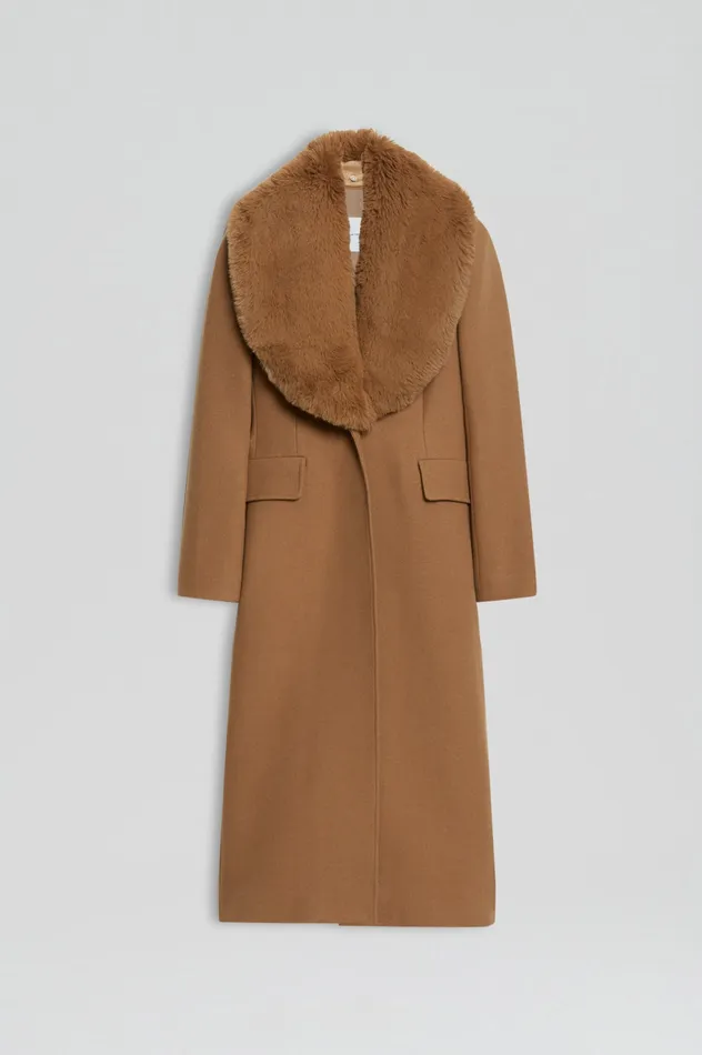 Coats Scanlan Theodore Women FAUX FUR COLLAR COAT CAMEL