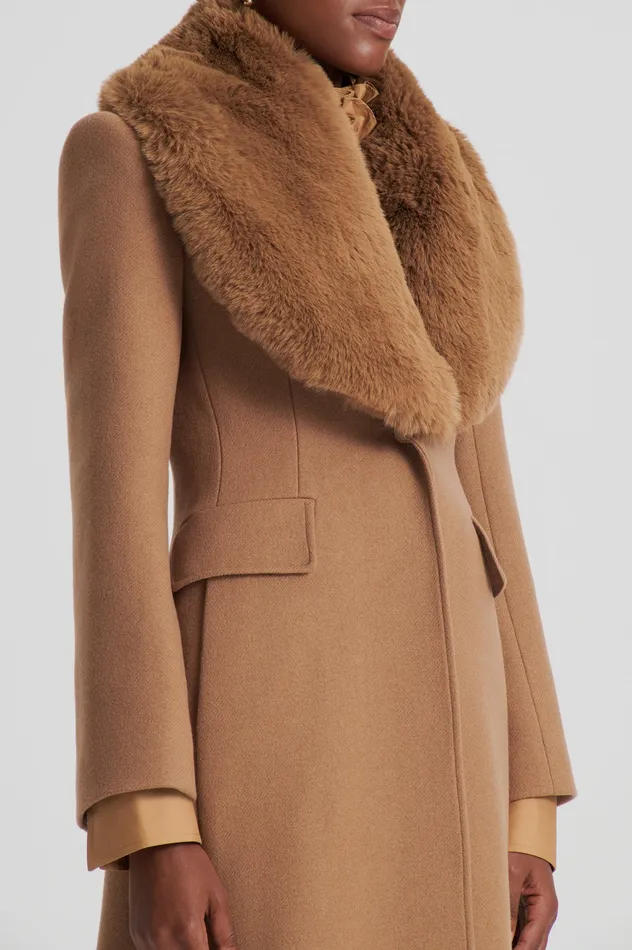 Coats Scanlan Theodore Women FAUX FUR COLLAR COAT CAMEL