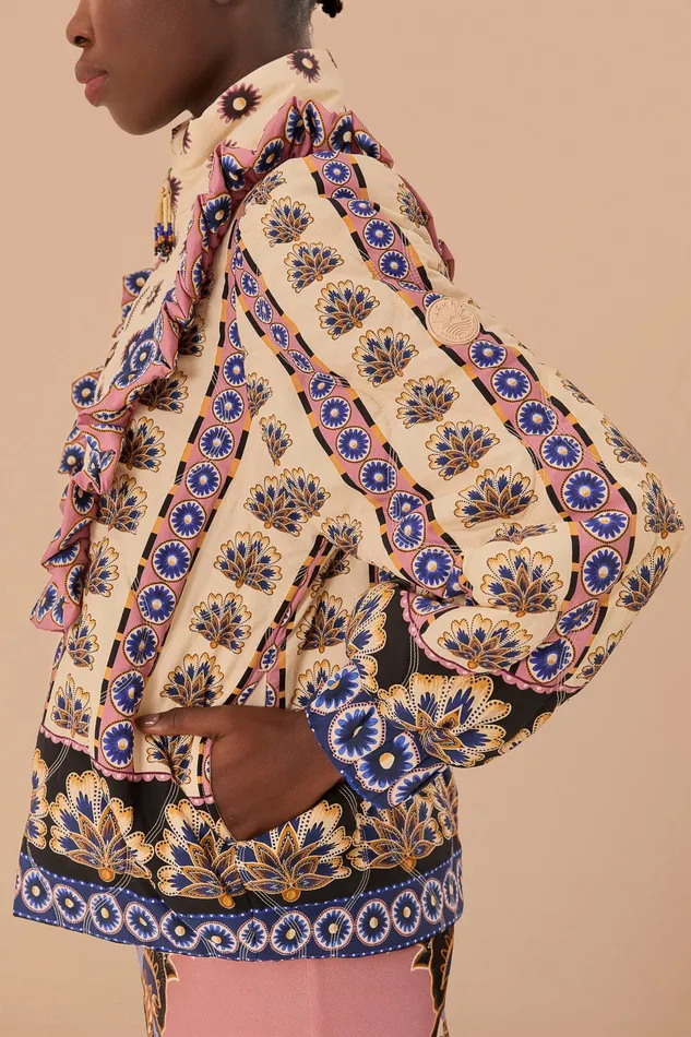 Cream Ainika Maxi Floral Puffer Jacket Women Farm Rio Puffer Jackets