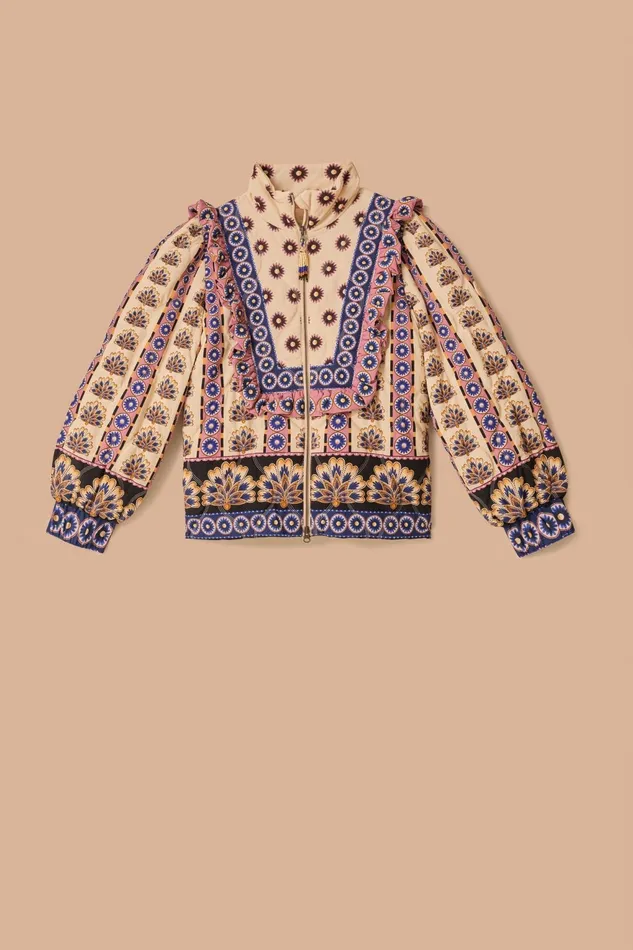 Cream Ainika Maxi Floral Puffer Jacket Women Farm Rio Puffer Jackets