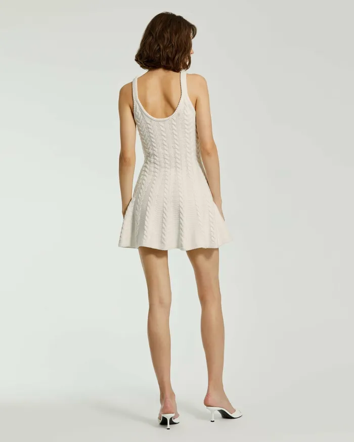 Cream Sleeveless Cable Knit Fit and Flare Mini Tank Dress Cream Knitwear Mac Duggal Women