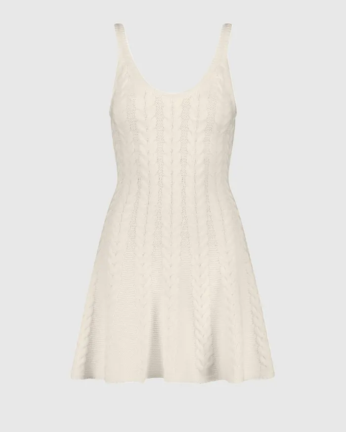 Cream Sleeveless Cable Knit Fit and Flare Mini Tank Dress Cream Knitwear Mac Duggal Women