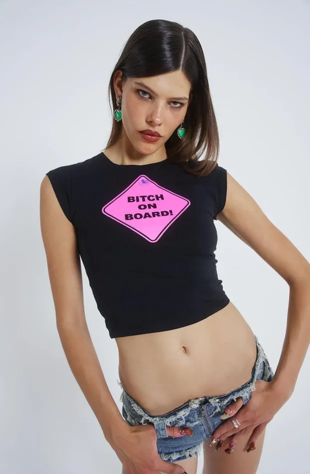 Crop Tops Women Jaded London Bitch On Board Baby Tee