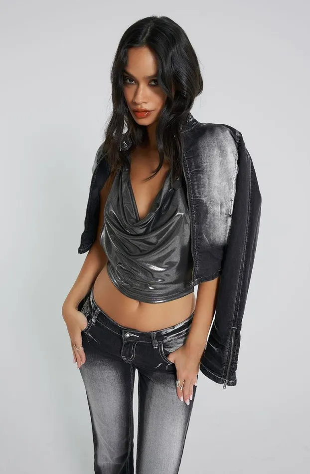 Crop Tops Women Jaded London Hardware Backless Metallic Plunge Top