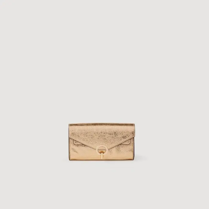 Crossbody Bags Women SANDRO Gold Leather Clutch Bag Gold
