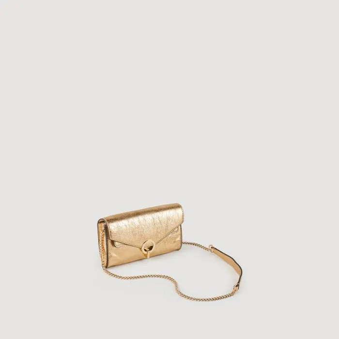 Crossbody Bags Women SANDRO Gold Leather Clutch Bag Gold Crossbody Bags Women SANDRO Gold Leather Clutch Bag Gold