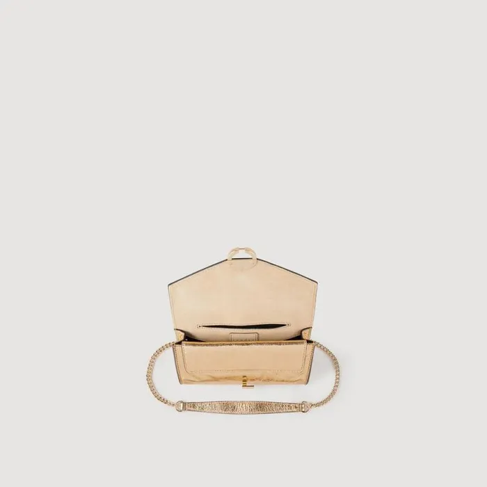 Crossbody Bags Women SANDRO Gold Leather Clutch Bag Gold Crossbody Bags Women SANDRO Gold Leather Clutch Bag Gold