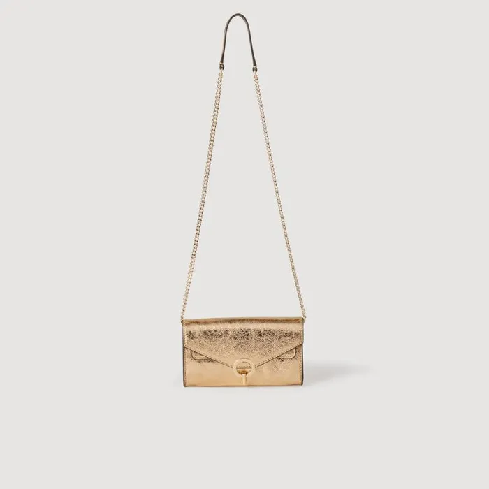Crossbody Bags Women SANDRO Gold Leather Clutch Bag Gold Crossbody Bags Women SANDRO Gold Leather Clutch Bag Gold