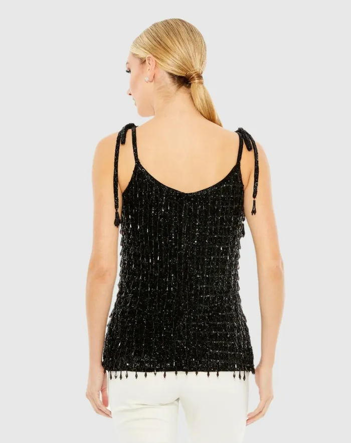 Crystal Embellished Soft Tie Cami Top 8211 FINAL SALE Black Women Blouses and Tops Mac Duggal