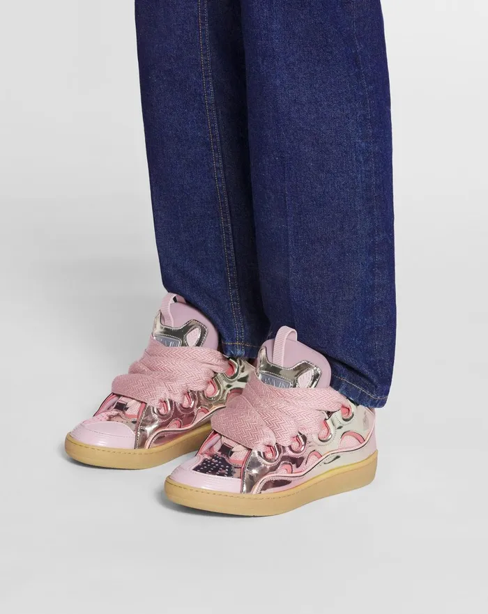 Curb Sneakers In Metallic Leather Dusty Rose Women Lanvin Curb