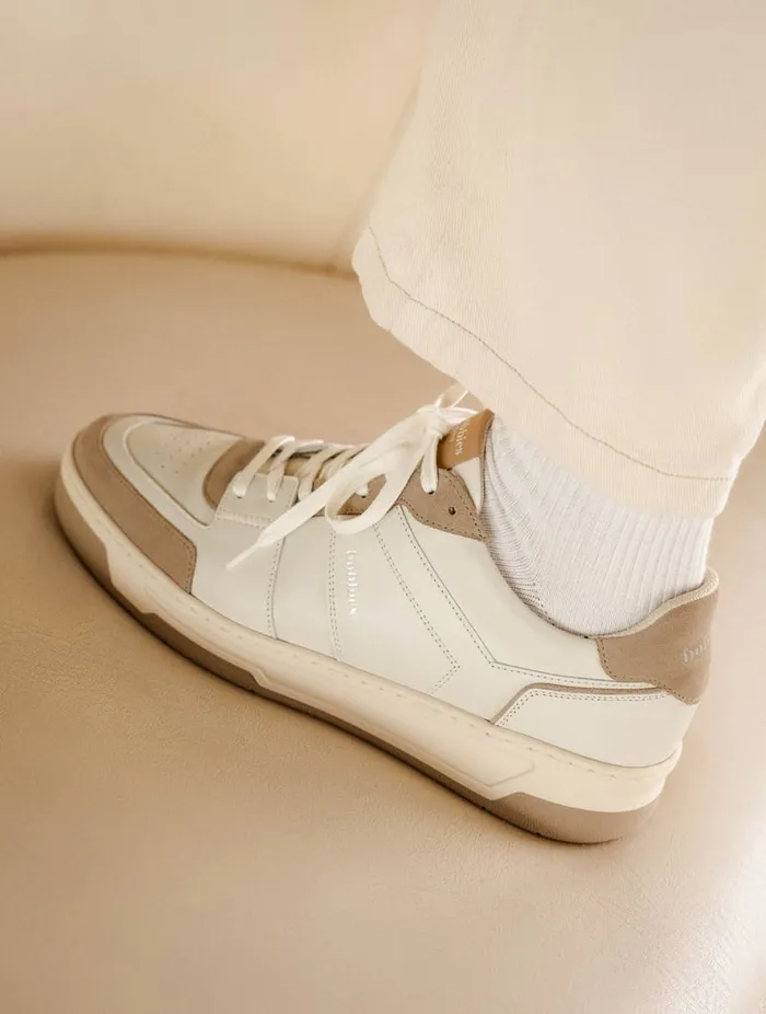 Cyrus Off White and Ash Beige Men Bobbies Sneakers