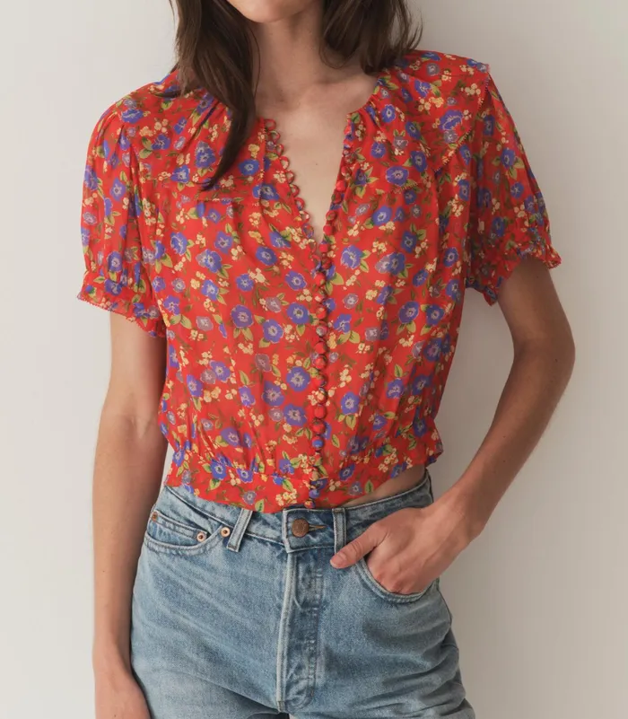 DEN Anaise Top Red Dayflower Meadow Women Tops