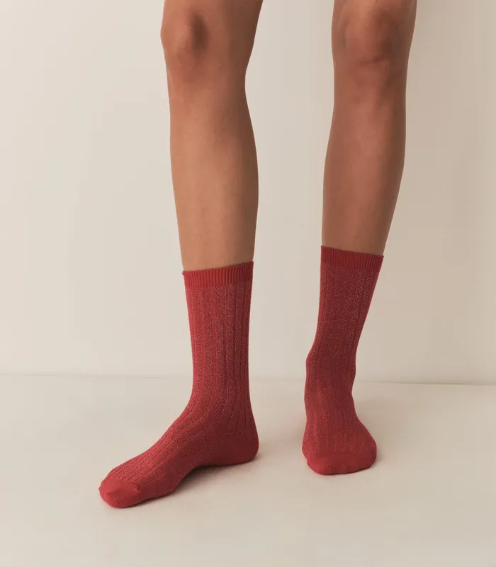 DEN COLLGIEN Glitter Crew Sock Rouge Carmin Women Socks and Tights