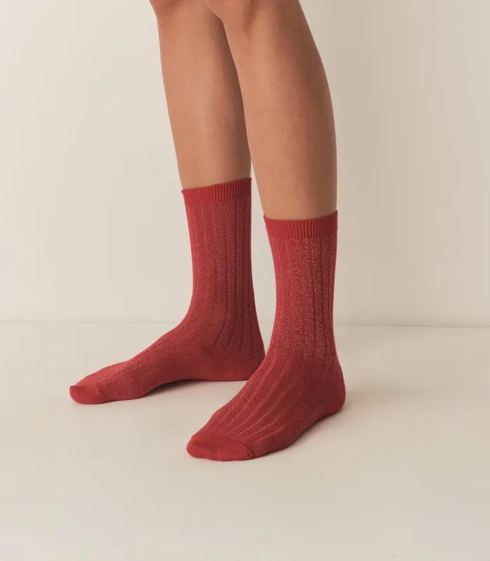 DEN COLLGIEN Glitter Crew Sock Rouge Carmin Women Socks and Tights DEN COLLGIEN Glitter Crew Sock Rouge Carmin Women Socks and Tights