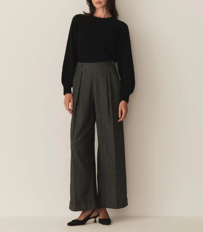 DEN Lawrence Pant Black Herringbone Women Pants and Shorts