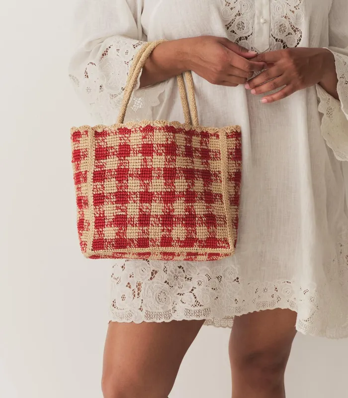 DEN Petite Mathilde Bag Red Gingham Raffia Women Bags