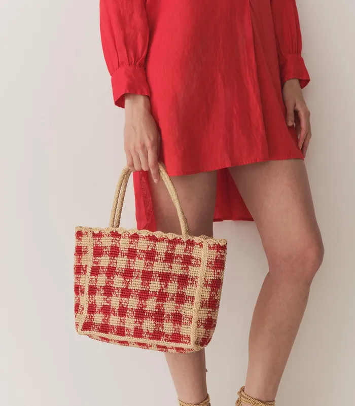 DEN Petite Mathilde Bag Red Gingham Raffia Women Bags