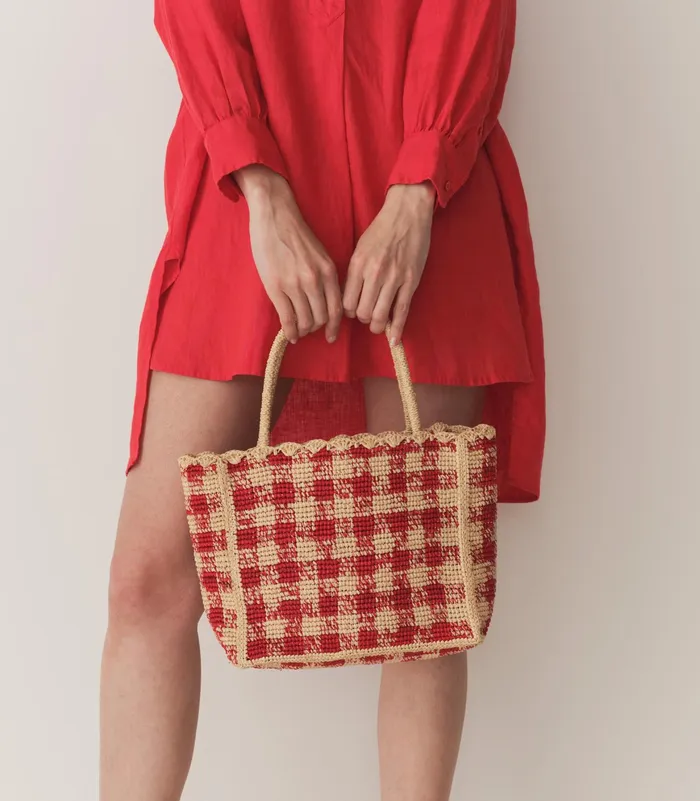 DEN Petite Mathilde Bag Red Gingham Raffia Women Bags