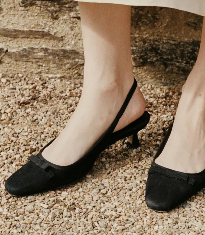 DEN Willamina Slingback Black Suede Women Shoes