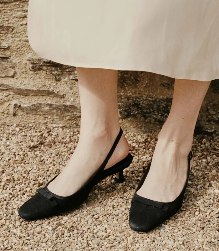DEN Willamina Slingback Black Suede Women Shoes