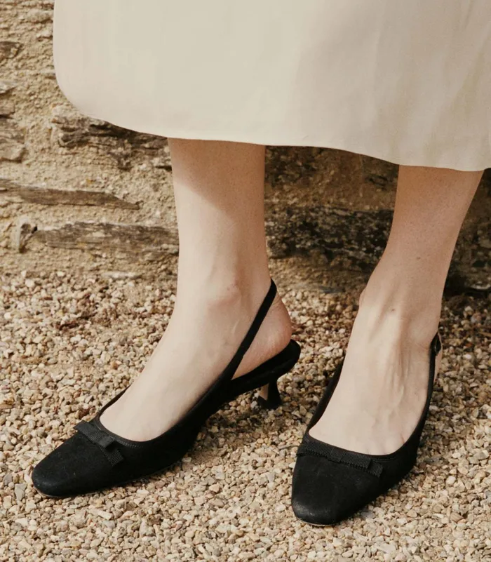 DEN Willamina Slingback Black Suede Women Shoes