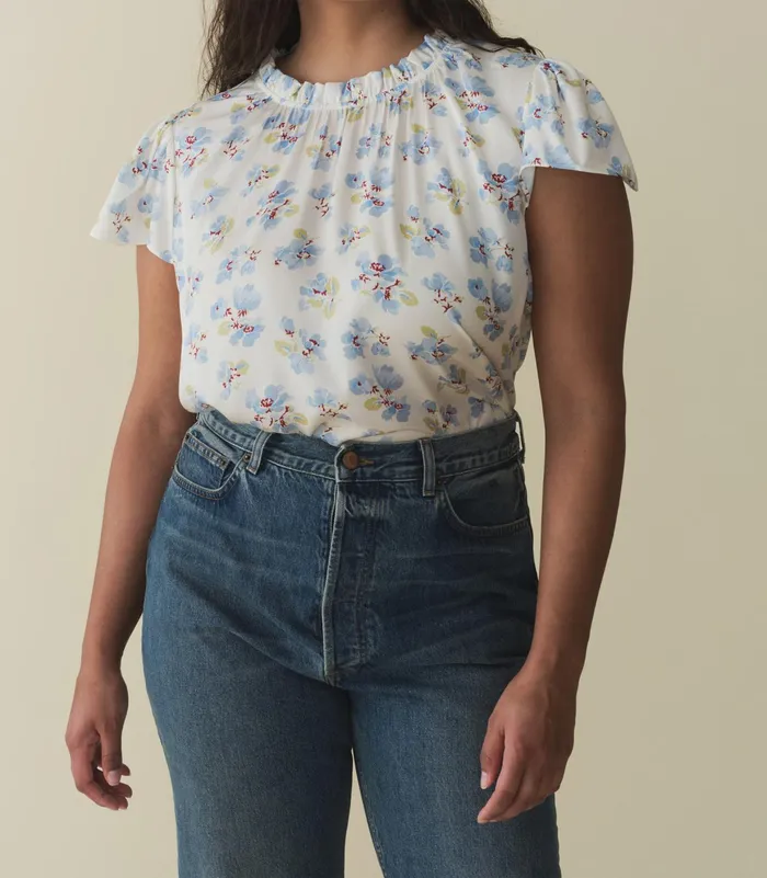 DEN Yvie Top Bleu Frolicking Floral Women Tops