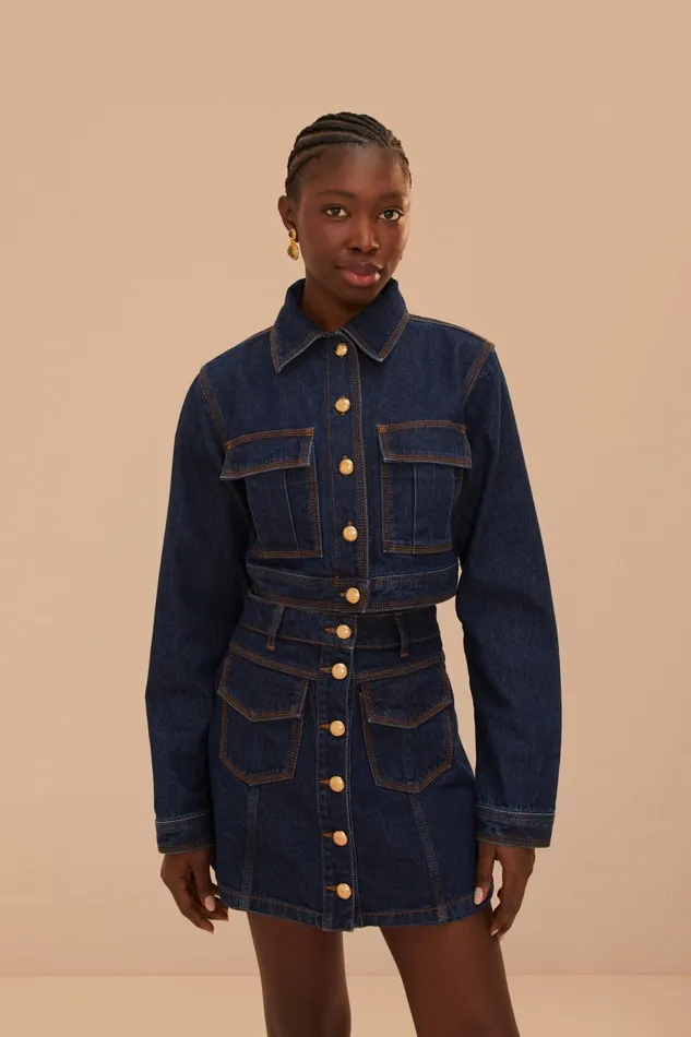 Dark Denim Cropped Jacket Women Farm Rio Crop Tops