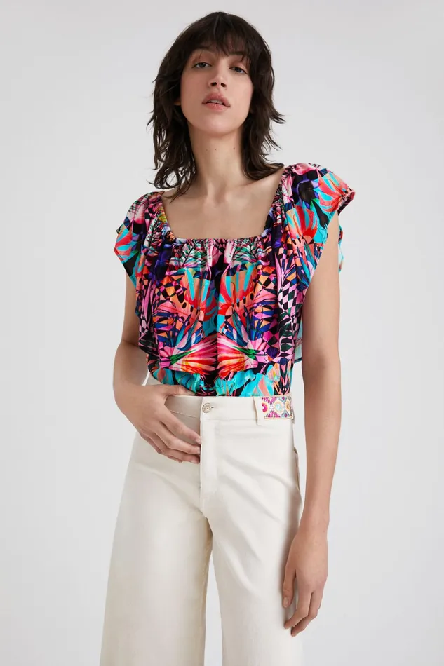 Desigual Boat Neck Geometric Bodysuit Women Tops and Shirts