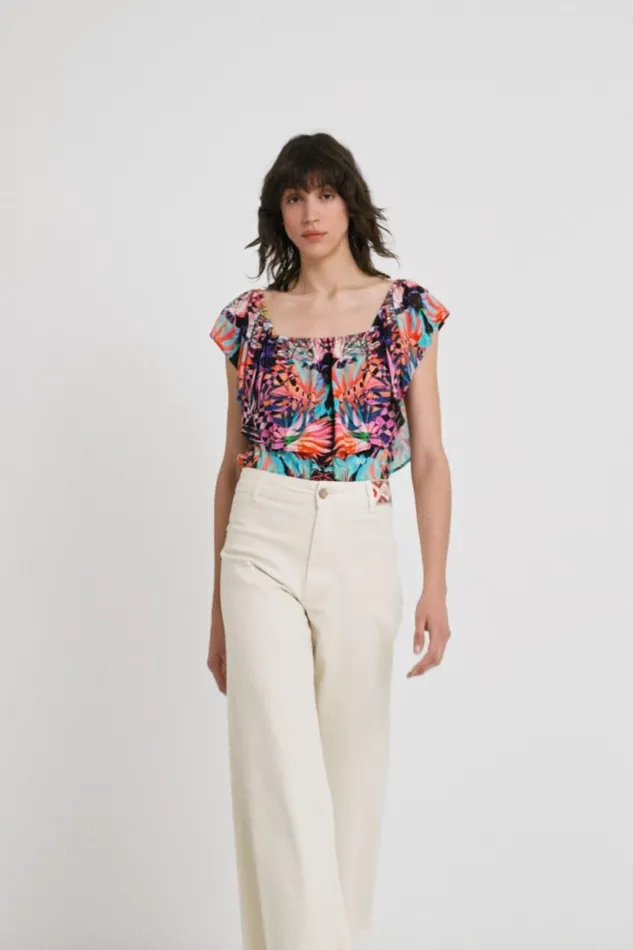 Desigual Boat Neck Geometric Bodysuit Women Tops and Shirts