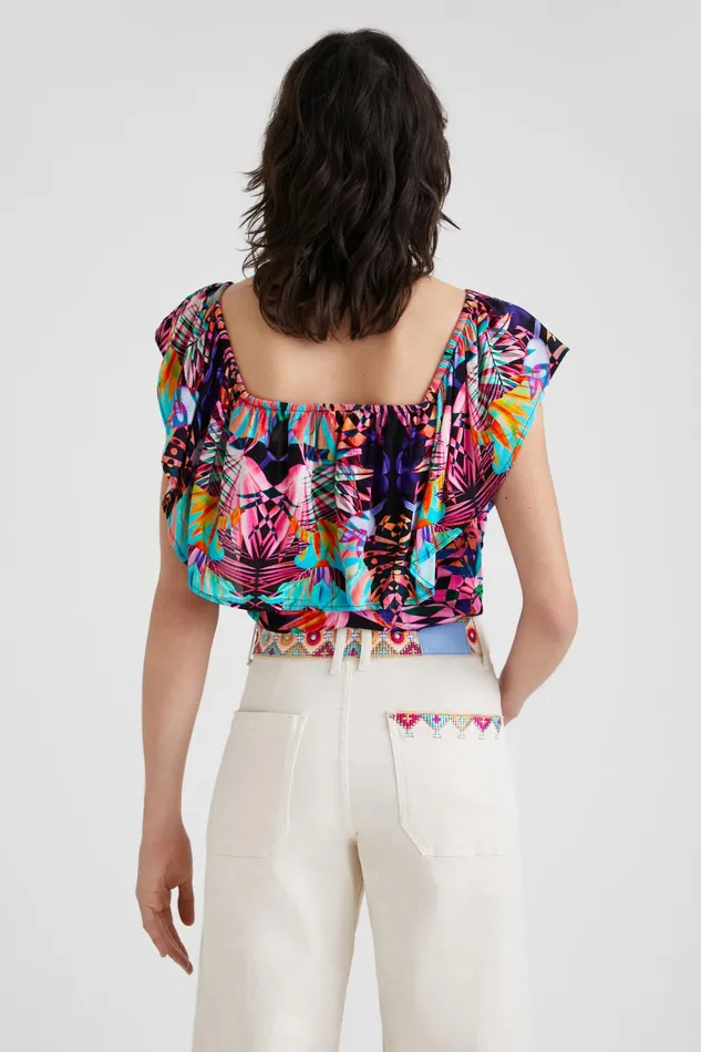 Desigual Boat Neck Geometric Bodysuit Women Tops and Shirts
