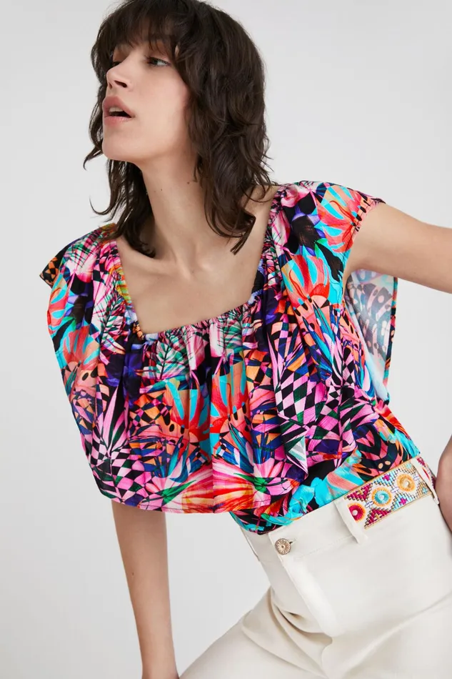 Desigual Boat Neck Geometric Bodysuit Women Tops and Shirts