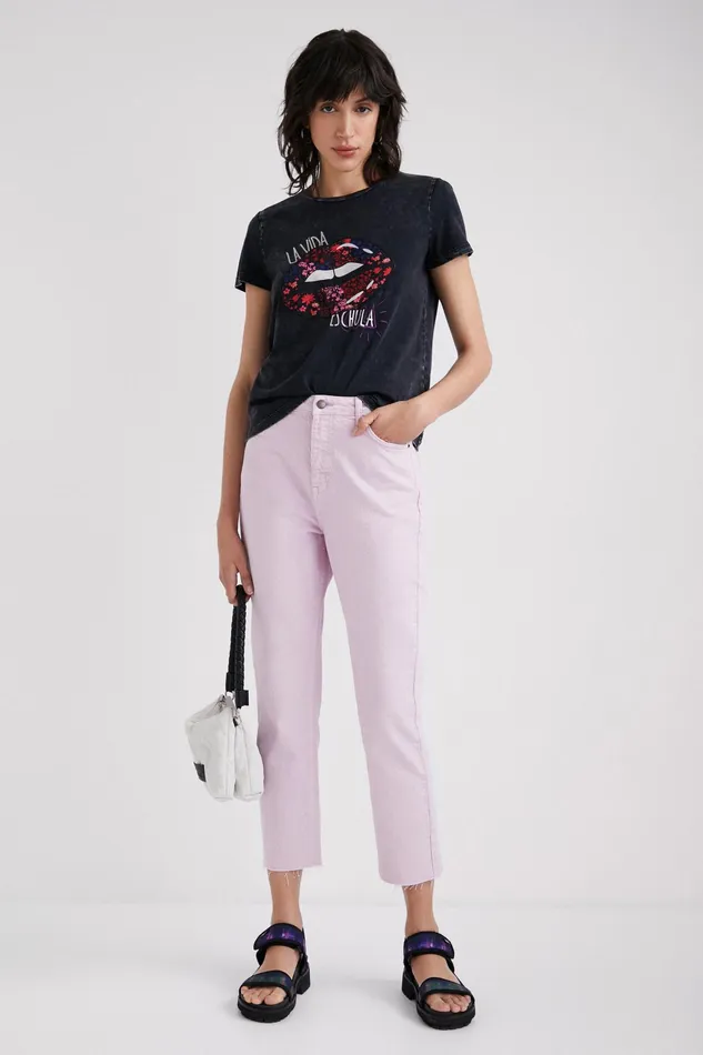 Desigual Embroidered Lip Patch Tshirt Women Tshirts