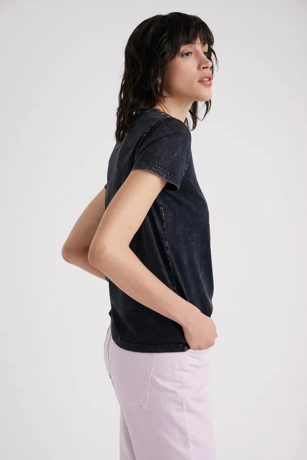 Desigual Embroidered Lip Patch Tshirt Women Tshirts