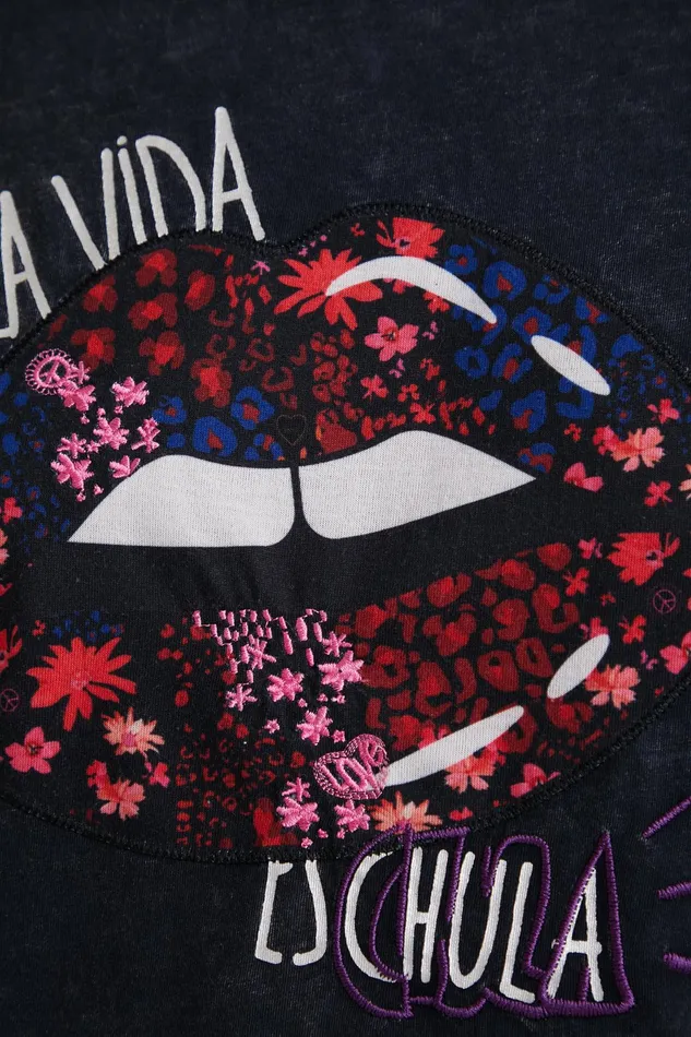 Desigual Embroidered Lip Patch Tshirt Women Tshirts