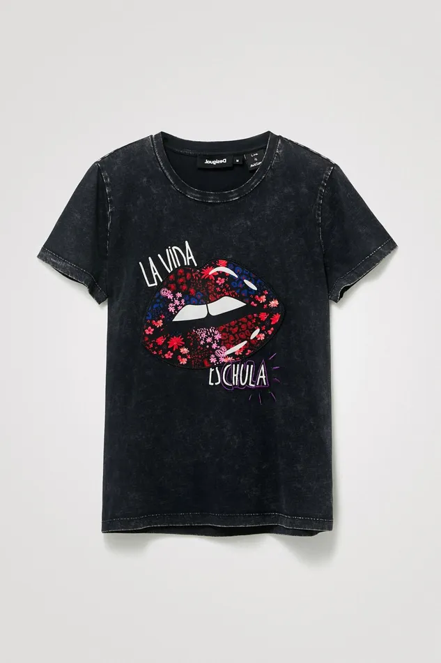 Desigual Embroidered Lip Patch Tshirt Women Tshirts