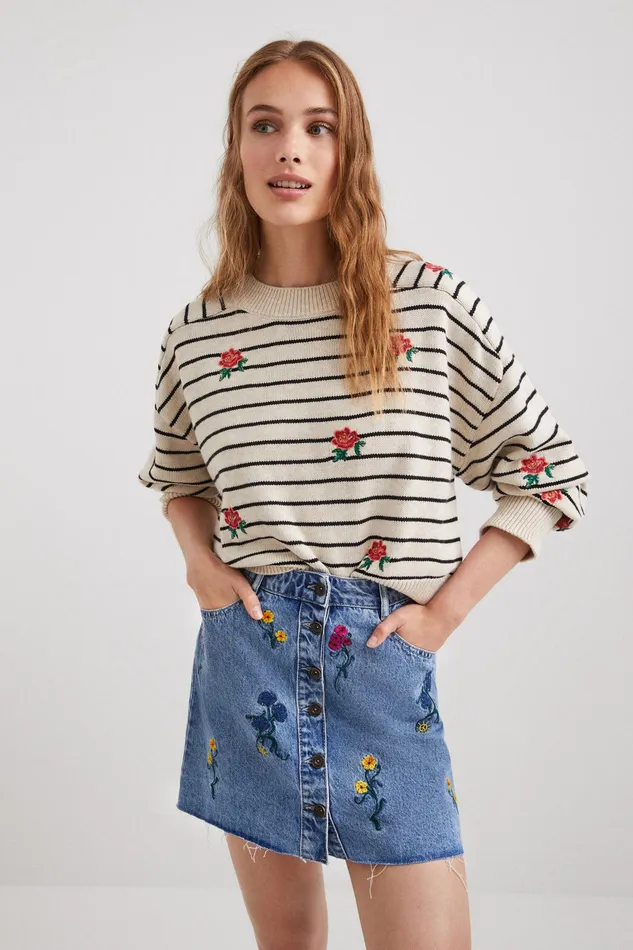 Desigual Flower And Sailor Stripe Jumper Women Sweaters