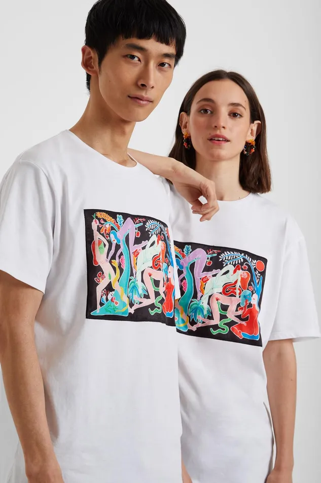 Desigual Organic Tshirt With Painting By Miranda Makaroff MensWomen Tshirt and Polos