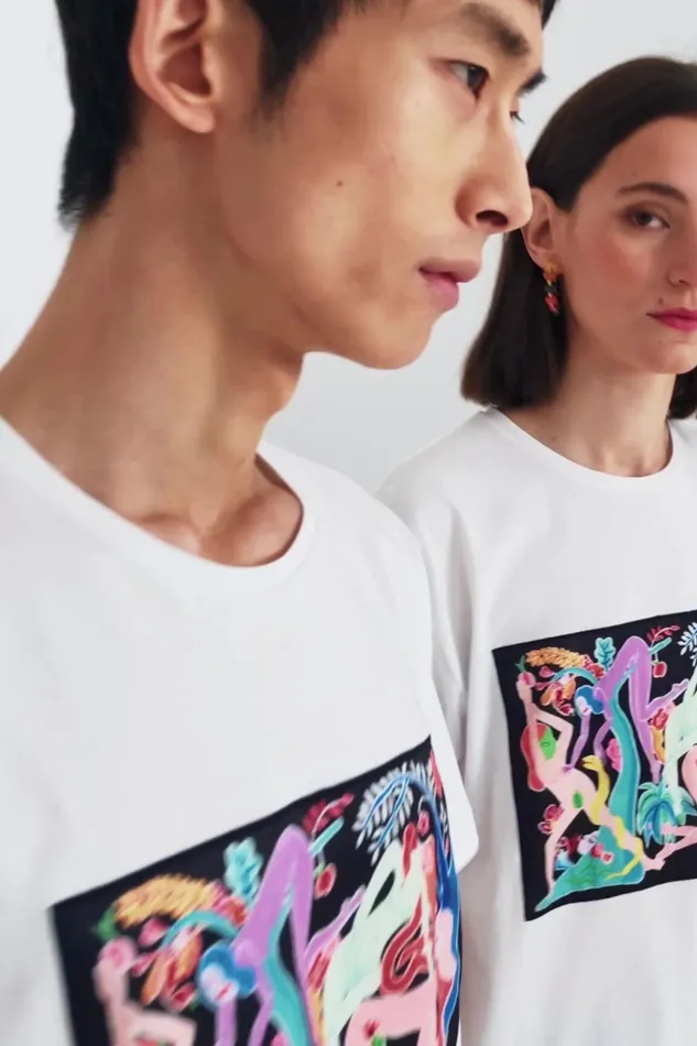 Desigual Organic Tshirt With Painting By Miranda Makaroff MensWomen Tshirt and Polos