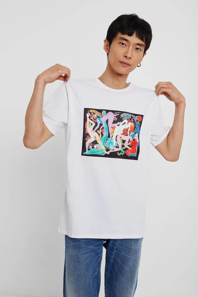 Desigual Organic Tshirt With Painting By Miranda Makaroff MensWomen Tshirt and Polos