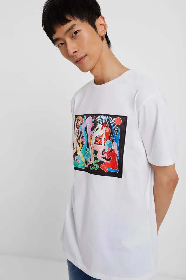 Desigual Organic Tshirt With Painting By Miranda Makaroff MensWomen Tshirt and Polos