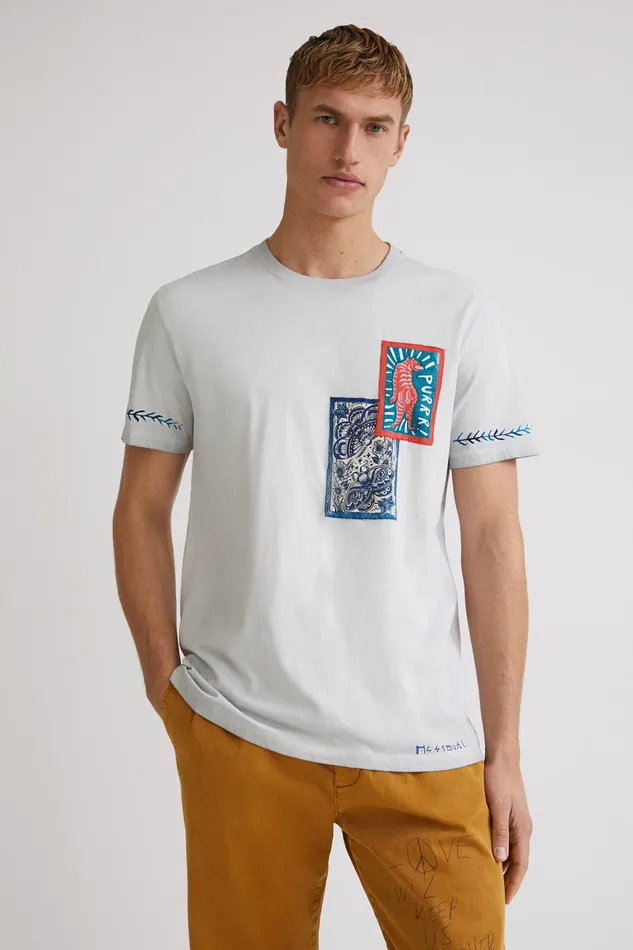 Desigual Print And Patch Tshirt Mens Tshirt and Polos