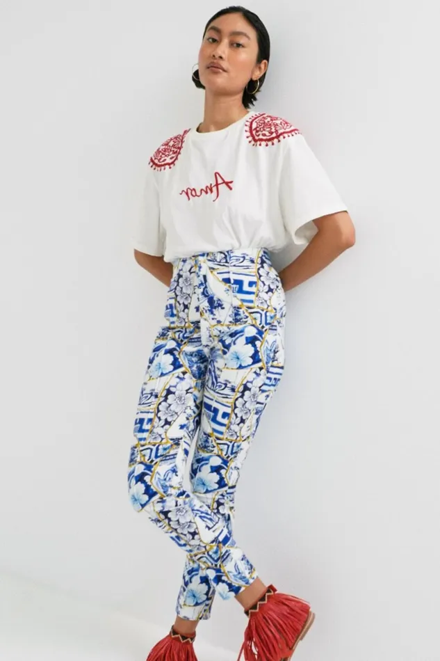 Desigual Stella Jean Printed Slim Trousers Women Pants and Leggings