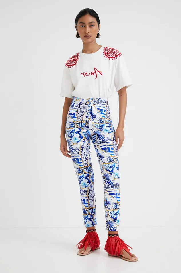 Desigual Stella Jean Printed Slim Trousers Women Pants and Leggings