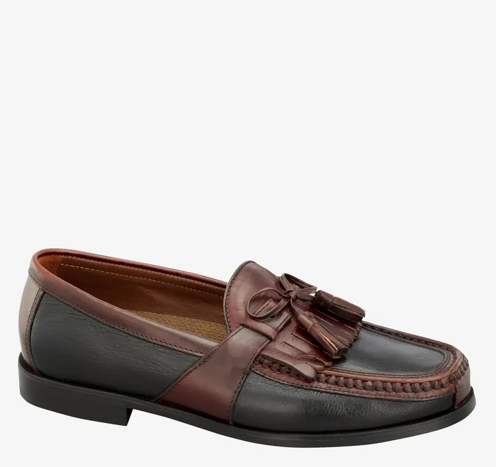 Dress Shoes Men Aragon II Kiltie Tassel Loafer Black SmoothAntique Mahogany Waxed Johnston and Murphy