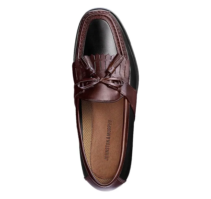 Dress Shoes Men Aragon II Kiltie Tassel Loafer Black SmoothAntique Mahogany Waxed Johnston and Murphy
