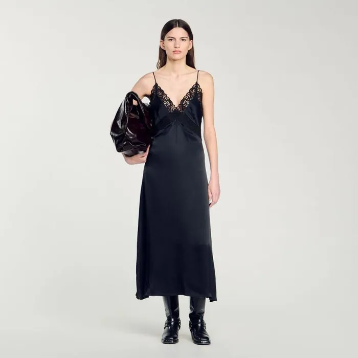 Dresses Women SANDRO Lace Maxi Dress Black