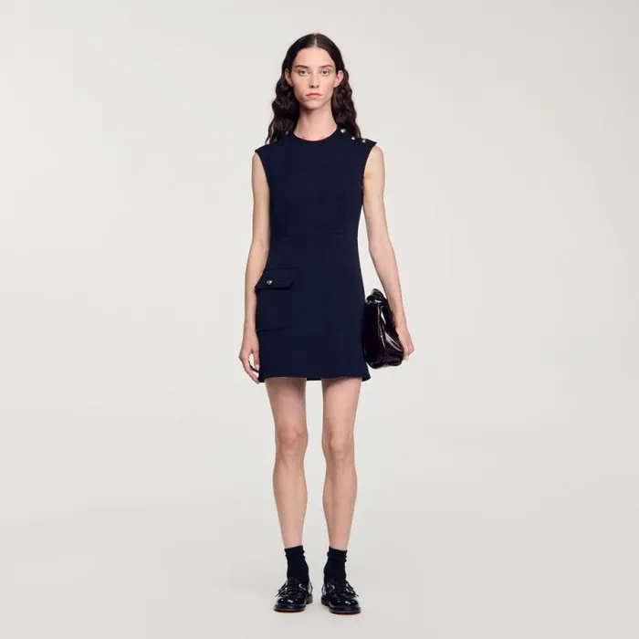 Dresses Women SANDRO Short Dress With Buttons Navy Blue
