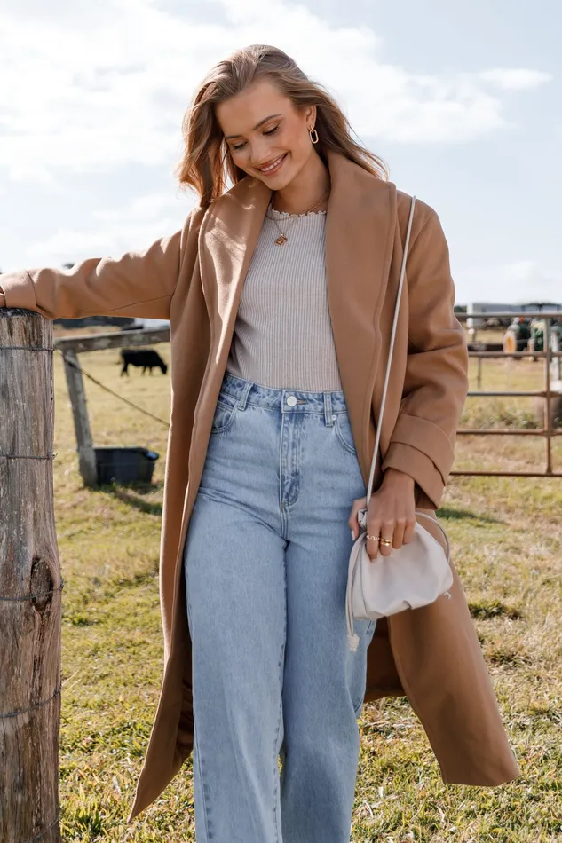 Emersyn Tie Front Coat 8211 Camel Camel Women Jackets and Coats petalandpup