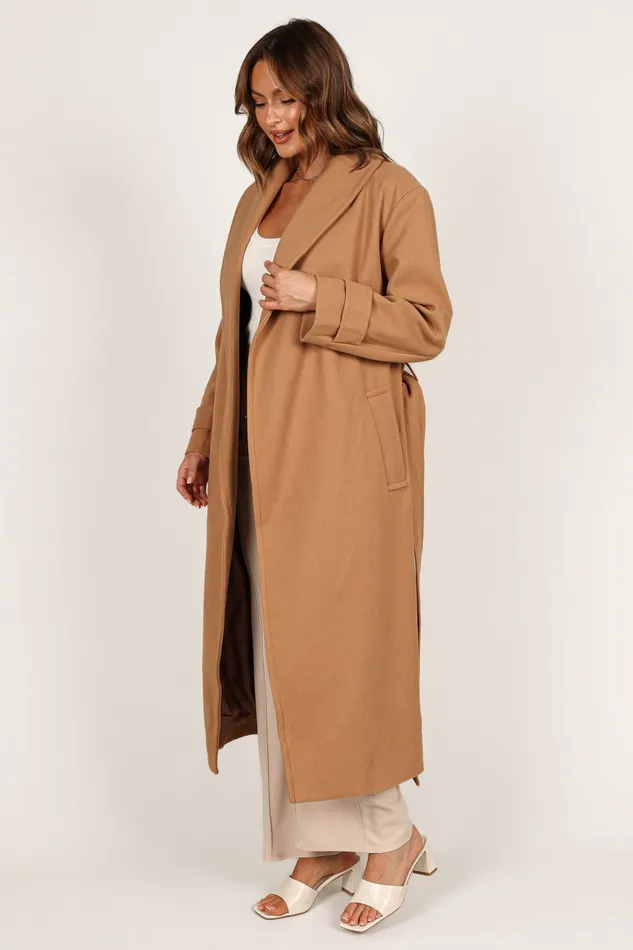 Emersyn Tie Front Coat 8211 Camel Camel Women Jackets and Coats petalandpup